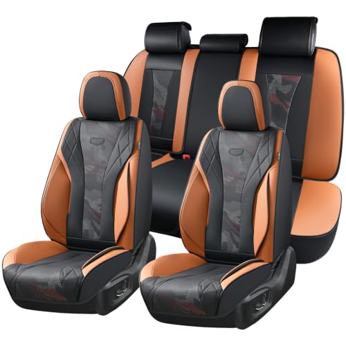 Image of Coverado Automotive Seat Covers, Car Leather Seat Covers Fullset, BlackBrown Universal Car Seat Covers, Breathable Car Seat Cushion for Most Cars