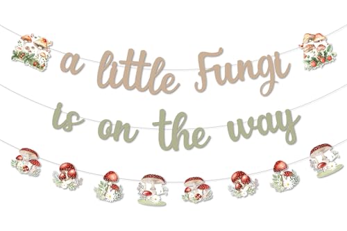 Image of Funmemoir Mushroom Baby Shower Decorations - A Little Fungi is on The Way Banner and Fairy Mushroom Garland for Forest Woodland Wildflower Mushroom Baby Shower Gender Reveal Party Supplies