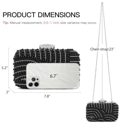 Image of RNIEGA Pearl Crystal Clutch Purse for Women Fashion Elegant Bride Evening Clutch Handbag Crossbody Shoulder Bag with Chain