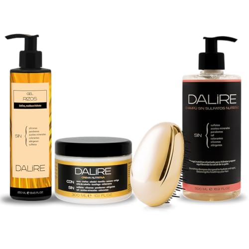 Pack de ahorro MÉTODO CURLY DALIRE. Inluye Champú, Mascarilla, Gel de Rizos y Cepillo. Perfecto para cabellos ONDULADOS y RIZADOS.