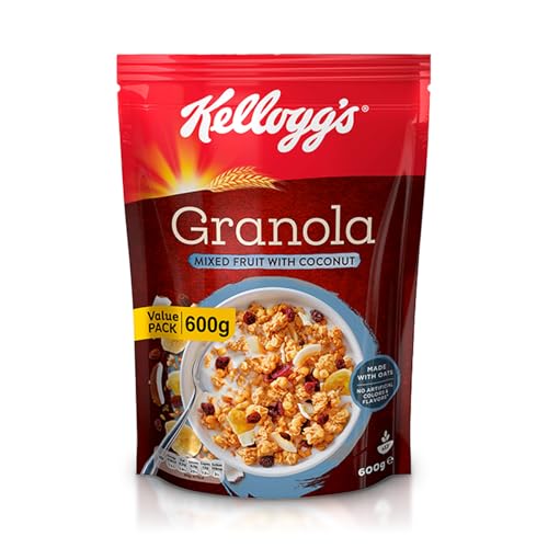 Kelloggs Granola Mixed Fruit With Coconut | 600g | Goodness of Raisins Cranberries & Bananas | Source of Fibre | Delicious Crispy Oat Granola | Ideal For Breakfast & Snacks