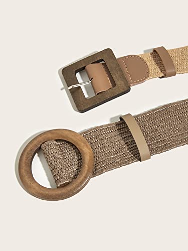 Verdusa Women's 2 Pack Buckle Elastic Straw Belts Boho Waist Belt4