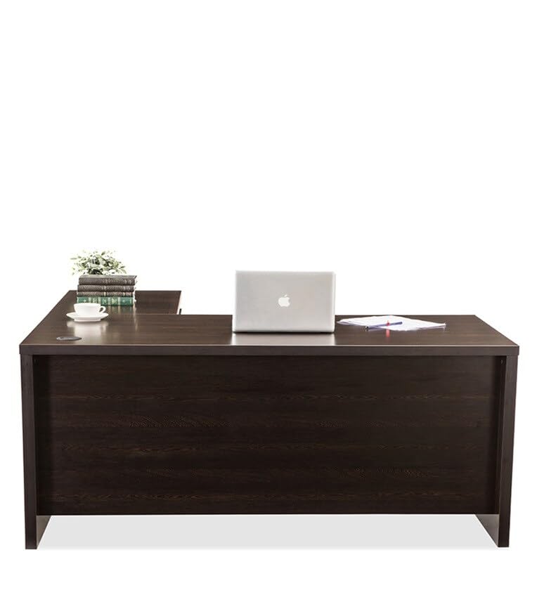 Image of Lakdi The Furniture Co Directo Table and Office Desk for L-Shape Made in Particle Board with Side Unite and Drawers Storage Wire Manager, Luxury Executive Desk Wenge Brown Color- (LDL-559)