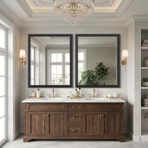 Image of DESBING 30x36 inch Black Bathroom Mirror,Decorative Wall Mirror for Bedroom Living Room Dressing Room-Modern Rectangle Bathroom Wall Mirror,Tempered Glass, Hangs Horizontally or Vertically