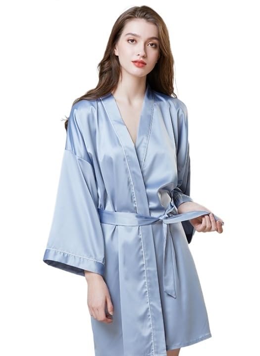 HYKJCSS Albornoz Conjunto De Bata Satén Seda para Mujer, Pijama 2 Piezas, Baño Corta para Dama Honor, Ropa Descanso Ropa(H,M)