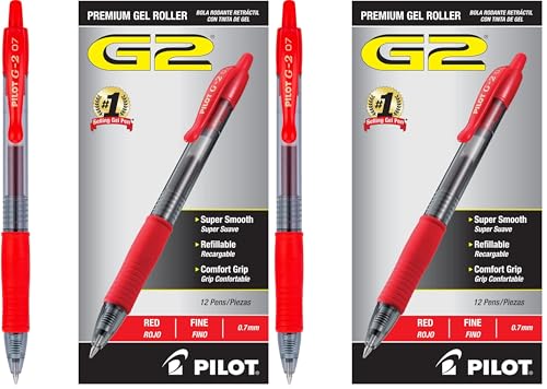 Pilot G2 Set de 24 bolígrafos de gel retráctiles con tinta roja