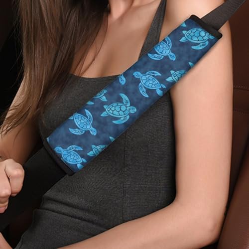 Image of AFPANQZ Blue Sea Turtle Auto Seat Belt Cover Pads for Men Women 2 Piece Safety Seatbelt Pad Cushion Universal Fit for Truck Van Sedans SUVs Bohemian Red Shoulder Strap Pads