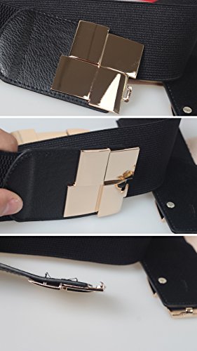 Hello My Life&Apparel Womens Elasticity Stretch Gold-Plated Buckle Dress Waist Belt,Width 2.3Inch(6Cm) (Black) #TOP3