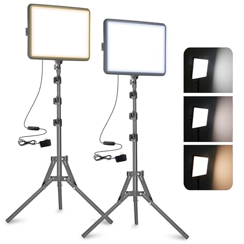 Video Licht 2-25x20 cm 25W LED Studio Fotolicht Set Dimmbares 28007000K Fill-Licht für Video/Streamen von Selfies/Porträts im Innenbereich 185cm Kamera Licht mit Stativ & AdapterCRI>97 (25W)
