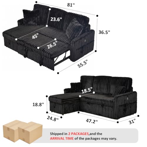 Image of KCGKCG 81 inch Sectional Sleeper Sofa Bed, Pull Out Couches for Living Room