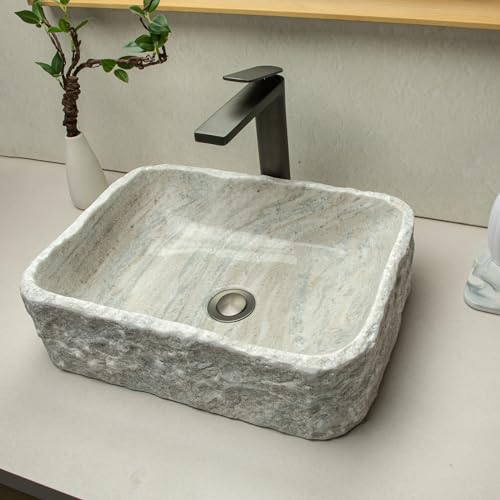 100handcraftedstonevesselsinkwithrectangularwhitestripeddesignrusticfarmhousestyleforbathroomvanityorcountertop Urban Country Home Decor 100 handcrafted stone vessel sink with rectangular white striped design rustic farmhouse style for bathroom vanity or countertop urban country home decor