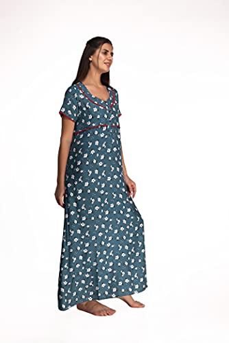 Image of Evolove Women's Cotton Long Maxi Maternity Feeding Night Gown with Pockets, Super Soft Comfortable (LNG-Feeding)