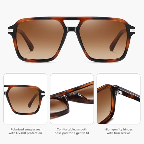 Image of HAOLOTA Retro Aviator Sunglasses for Women and Men, Polarized Square Shades UV Protection