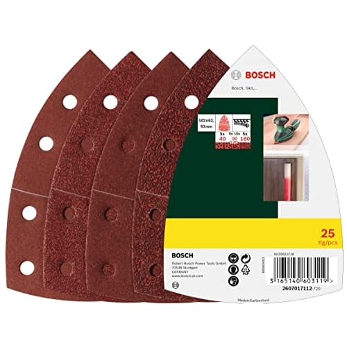 Bosch 25tlg. Schleifblatt Set (verschiedene Materialien, Körnung 40/80/120/180, 11 Löcher, Zubehör Multischleifer)
