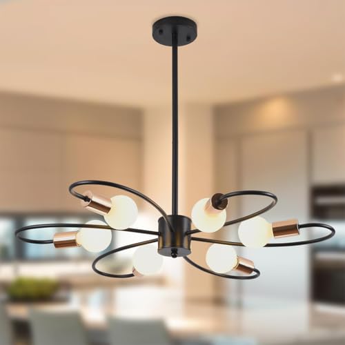 Image of ELEPHANTBOAT Ceiling Light Pendant Fixture, Adjustable Light Rod, 6-Light Metal Wire Chandelier Ceiling Light Fixture for Living Room, Kitchen
