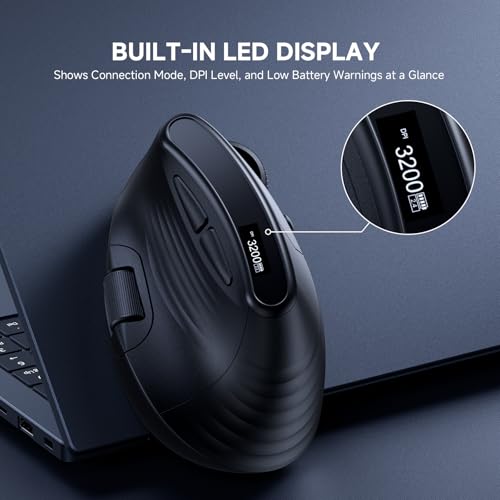 Image of ECHTPower Ergonomic Vertical Mouse, Wireless Rechargeable Mouse with LED Display, 7-Level Adjustable DPI up to 8000, Silent & Programmable Buttons, Multi-Device Connection for PC /Mac /Laptop