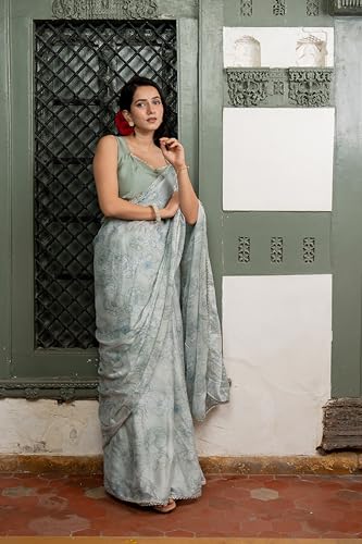 Image of MIRCHI FASHION Women Saree Chiffon Floral Printed | Breathable Festive Occasion Sari for Social Visits with Matching Blouse Piece