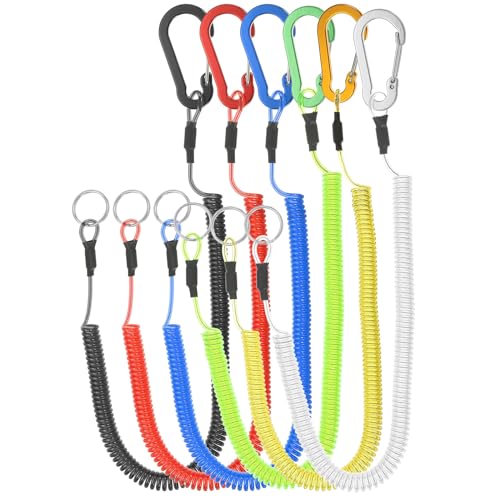 PATIKIL 6pcs Retractable Spring Coil Straps, 6″ Spiral Stretchy Safety Lanyard Cord with Aluminium Clip and Key Ring for Fishing Kayak Climbing Boating Pliers, 6 Colors