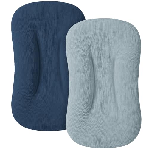 Image of MairMore Muslin Baby Cover for Newborn, Soft and Breathable 100% Cotton Lounger Slipcover Neutral, Pack of 2(Dark Blue)