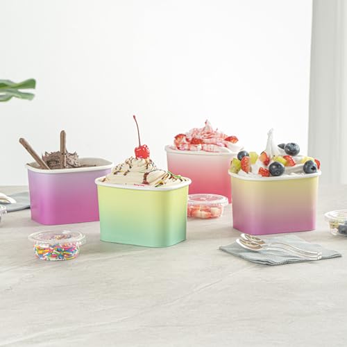 Image of Restaurantware Paper Cups 200 Count 12 Ounce Square Disposable Ice Cream Containers, Leak-Resistant Paper Dessert To Go Cups, Hot And Cold Food, Durable Assorted Ombre Design