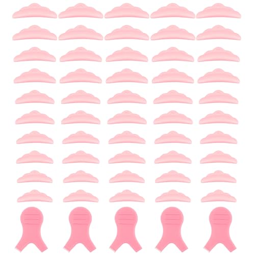 50 Stück Silikon Lash Lifting Pads, Weiches DIY Wimpernlifting Pads, Lash Lift Pad Zubehör, Wiederverwendbare, mit 5 Stück Y Form Wimpernbürste, 5 Größen, S, M, M1, M2, L (Rosa)