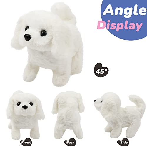 Hopearl Laufender Hund Bichon Interaktiv Elektronisches Haustier Plüsch Spielzeug Welpe Wuff und Bewegend Animiert Nickender Kopf Geschenke für Kleinkinder Geburtstag, Weiß, 18 cm