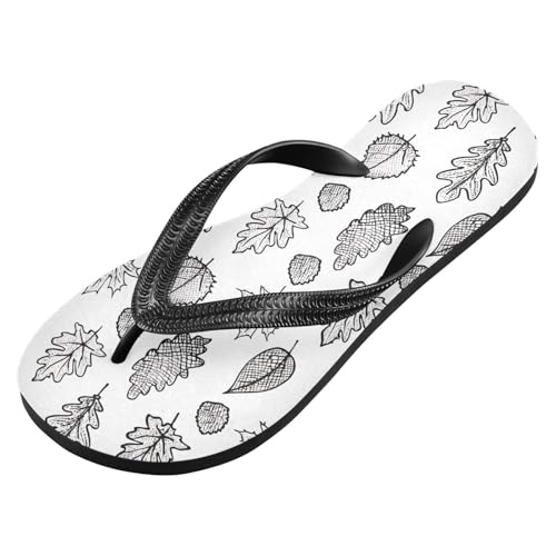Maple Leaves Sketch White Flip Flops for Beach Thong Sandals Anti-slip Lightweight Beach Slippers for Travel Summer Outdoor2