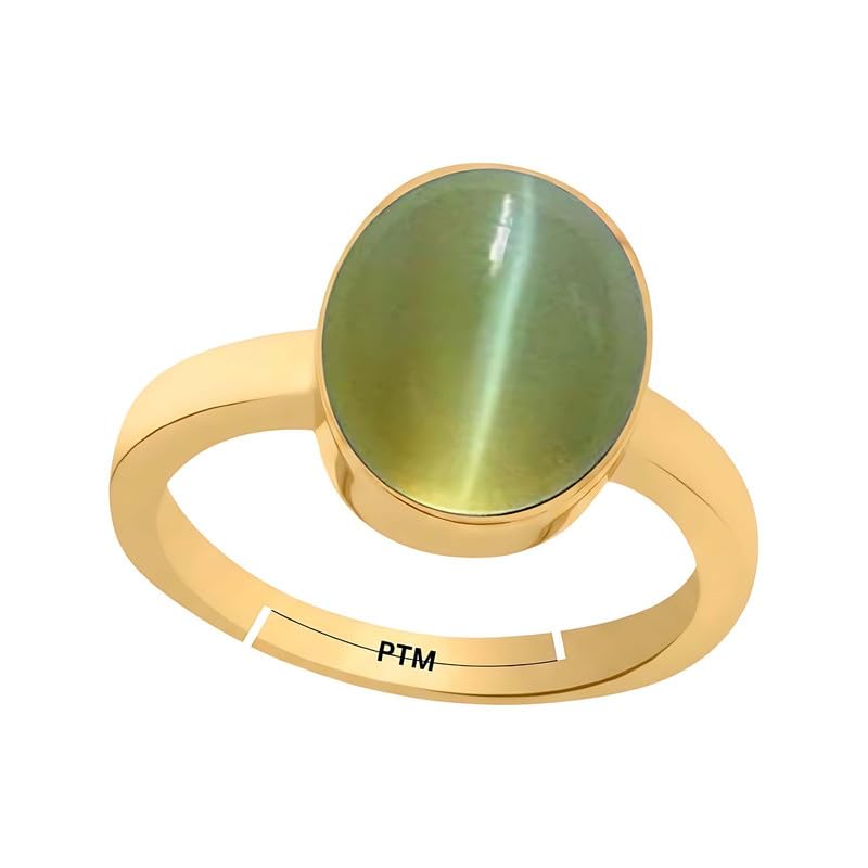 PTM Natural Cats Eye/Lahsunia 3.25 to 10.25 Ratti or 3.00 to 9.50 Carat Astrological Certified Gemstone Panchdhatu/5 Metals Gold Plated Adjustable Ring for Men and Women