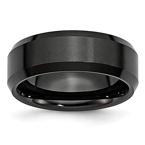 ICE CARATS Ceramic Black 8mm Beveled Edge Brushed Wedding Ring Band Size 7.50 Classic Flat W/Edge Fashion Jewelry for Women Gifts for Her