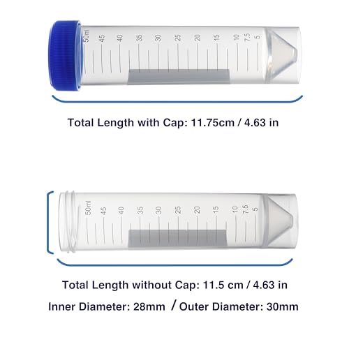 Image of Kashi Scientific 50mL Self Standing Centrifuge Tubes with Screw Cap Lid, Lab Grade Polypropylene Plastic, Skirted, Printed Graduation, Write-on Spot [50mL Self-Standing, 300]