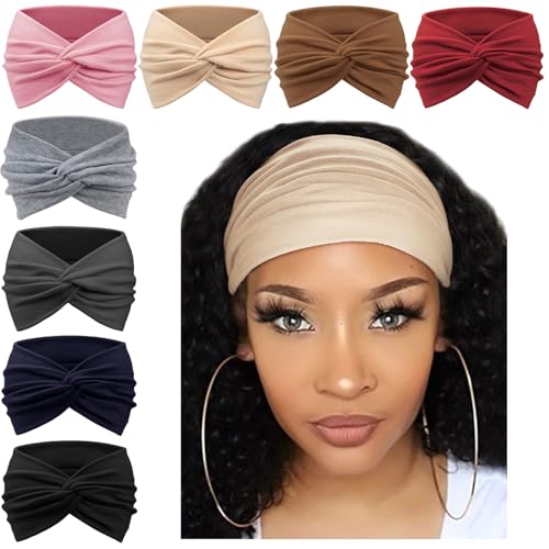 AQOKKA Extra Wide Turban Headbands for Women No Slip Boho Elastic Hairband