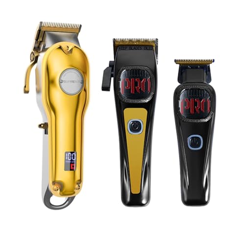 Image of SUPRENT Professional Hair Clippers for Men, Cordless Hair Cutting Kit, Barber Clippers & Zero-gapped Trimmer Combo with Type-C Rechargeable, Titanium Plated Ceramic Blade (Gold)