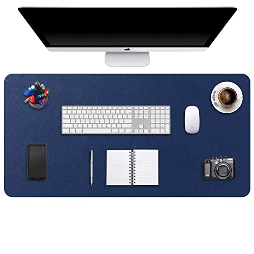 DOBAOJIA Alfombrilla de Ratón Mousepad XXL, Tapete de Escritura Estera Oficina Alfombrilla de Escritorio Protector Escritorio, Cuero PU Impermeable + Gamuza Antideslizante 90 x 43cm (Azul Oscuro)