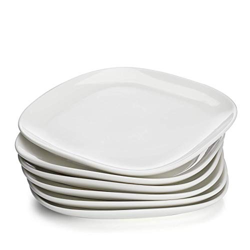 Sweese 152.001 Porcelain Square Dinner Plates - 10 Inch - Set of 6, White