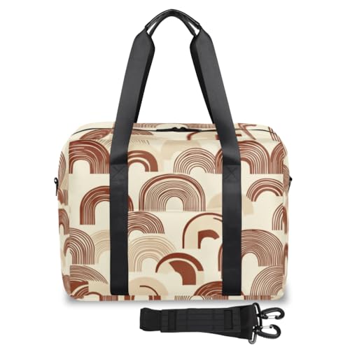 Brown Rainbow Travel Duffel Bag for Men Women Beige Striped Sports Gym Bag Waterproof Weekender Overnight Bags Foldable Carry on Backpack for Swim Yoga Fitness Workout