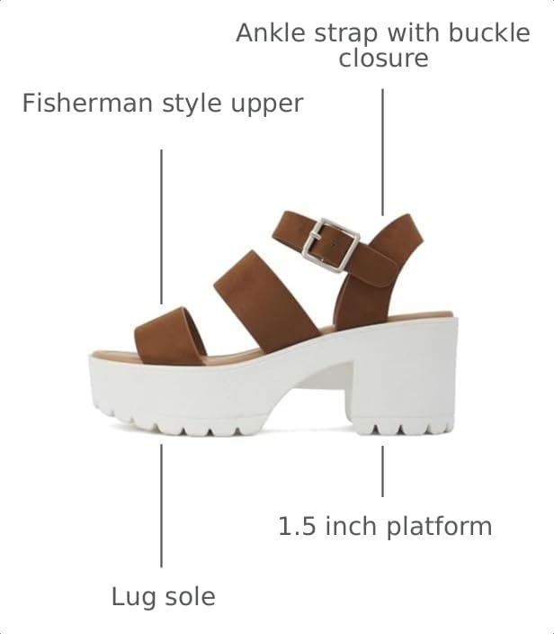Image of Soda ACCOUNT ~ Women Open Toe Two Bands Lug sole Fashion Block Heel Sandals with Adjustable Ankle Strap
