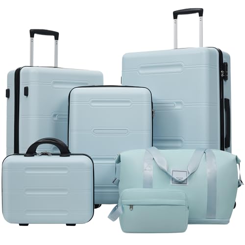 Image of 6 Pcs ABS Hardshell Luggage Set Spinner Wheel Suitcase Suitcase Baby Blue