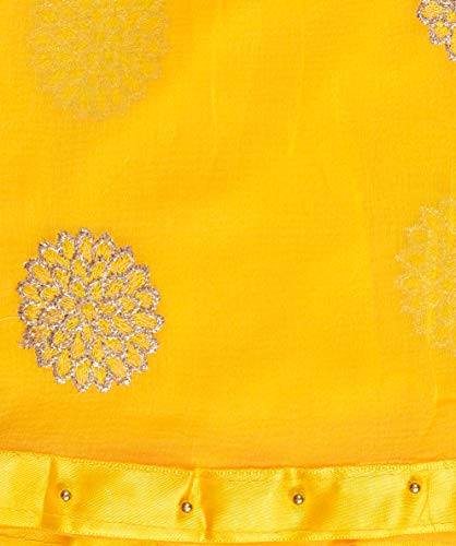 Image of YOUTHQUAKE Golden Floral Embroidery Work Chiffon Dupatta for Womens & Girls with Fancy Moti Lace