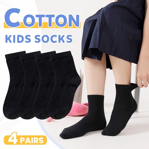 WEVIAS Kids Crew Socks Boys Cotton Black White Grey Athletic School Uniform Dress Socks 4 Pairs3