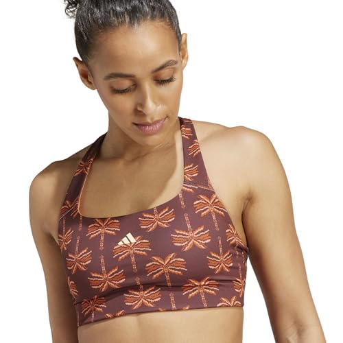 Image of adidas Women's Farm Rio Medium-Support Training Bra Sports, Mystery Brown/Fox Red/Easy Yellow, (XX-Large) A/B