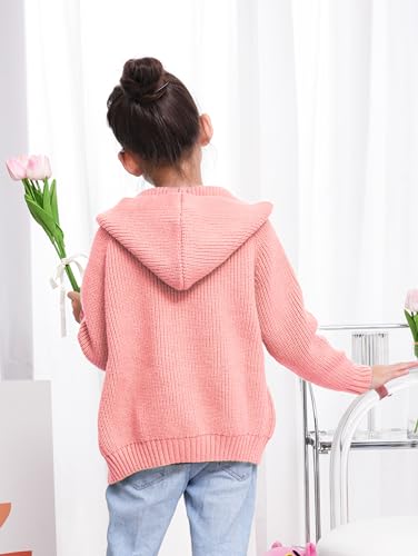 Girls Hooded Cardigan for Kids 4-12 Years, Oversized Long Sleeve Button-Up Knit Sweater, Cozy Indoor & Outdoor Wear4