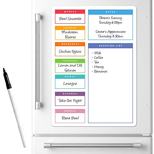 A3 Multicolour Weekly Magnetic Meal Planner/Memo Board for Home and Office by The Magnet Shop®