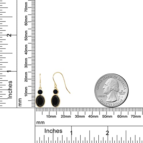 Gem Stone King 14K Yellow Gold Black Onyx Hook French Fish Ear Wire Dangle Earrings For Women (1.60 Cttw, Gemstone December Birthstone, Oval 7X5MM, Round 3MM)3