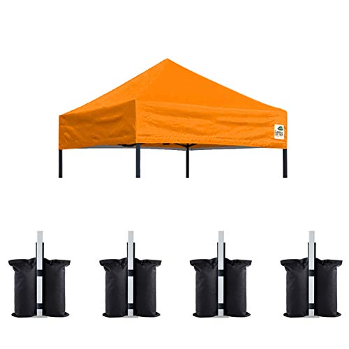 Image of Eurmax USA 5x5 Pop Up Canopy Replacement Top,Universal Instant Canopy Cover ONLY,Heavy Duty UPF 50+ UV Protection,Water & Wind Resistant Tarp,30+ Colors Available,Bonus 4 Sand Bags(Orange)