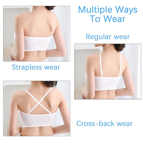 Teen Girls Seamless Strapless Bra 2 Pack No Show Bandeau Wirefree Underwears Invisable Bralettes for Kids 10-18 Years3