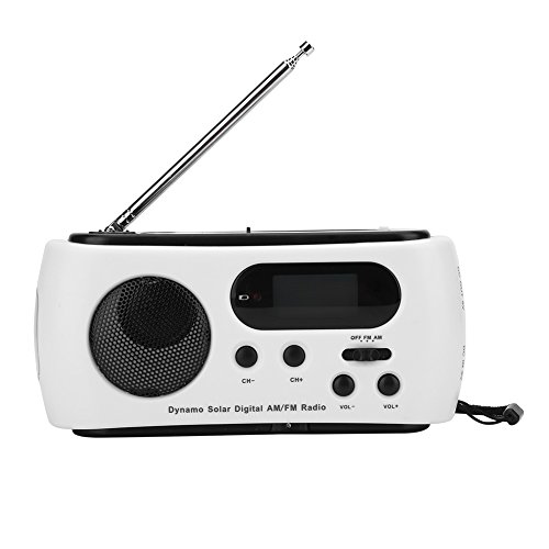 Goick ソーラーパワー ハンドクランク AM/FMラジオ ポータブル 省エネ LED懐中電灯付き 緊急電話充電器 (ホワイト)