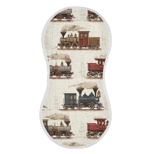Steam Trains Vintage Burp Cloths Baby Boys Girls Absorbent Soft Cotton Burping Cloths Rags, 1 Pack