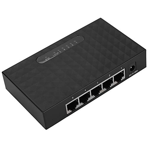 Sonew Gigabit Ethernet Switch, 5 Port Fast 10/100/1000Mbps Ethernet LAN Hub Network Gigabit Switch, Full/Half Duplex Adaptive Mode, Black(US Plug)