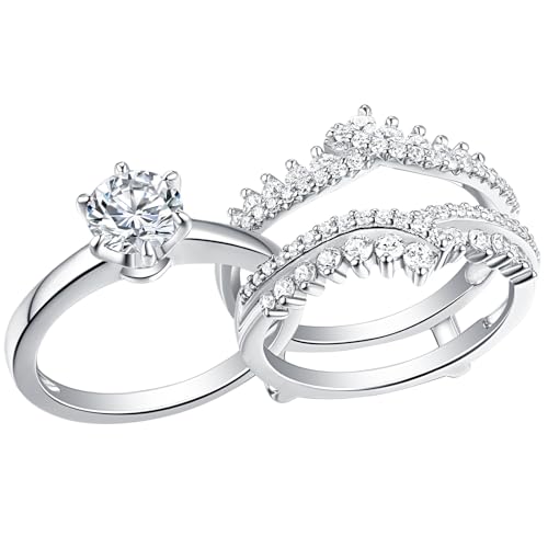 Newshe Jewellery Wedding Rings for Women Engagement Ring Enhancer Band Bridal Set Round Cut Cz...