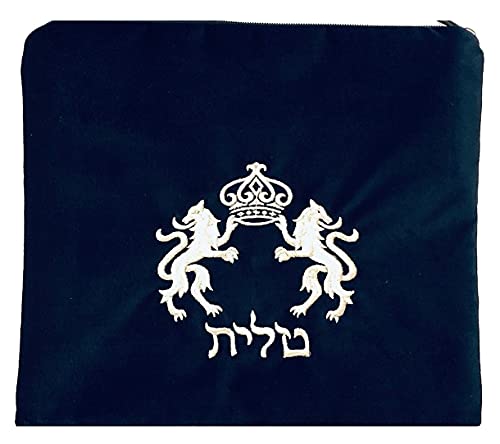 Lions and Crown in Silver Threading Velvet Tallit/Tefillin Bag
